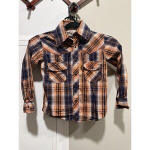 Cowboy Hardware Boy's Plaid Long Sleeve Pearl Snap Western Shirt Size XS 5